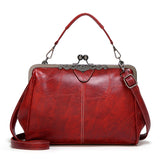 036 Vintage Buckle Handbags Leather Adjustable Crossbody Bag Red