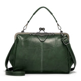 036 Vintage Buckle Handbags Leather Adjustable Crossbody Bag Green