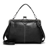 036 Vintage Buckle Handbags Leather Adjustable Crossbody Bag Black