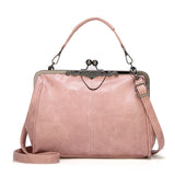 036 Vintage Buckle Handbags Leather Adjustable Crossbody Bag Pink