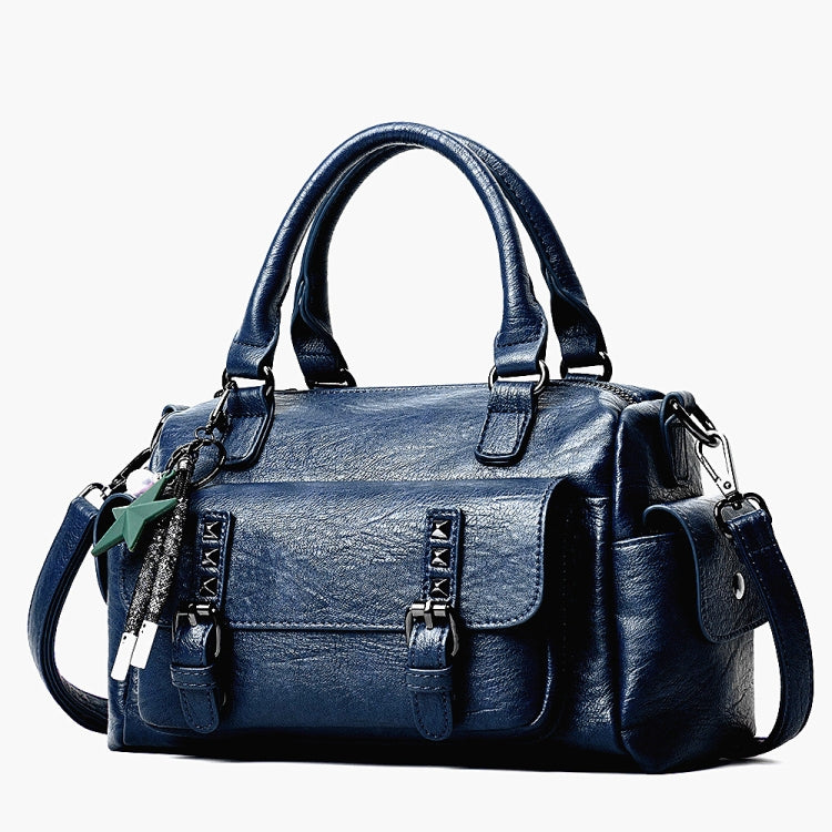 048 Pebbled Leather Multi-compartment Handbag Large Capacity Crossbody Shoulder Bag Navy Blue