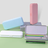WJ-WJH-2 Plastic Compartment Large-capacity Shatter-resistant Flip-top Stationery Box, Pink, Blue, White, Grey