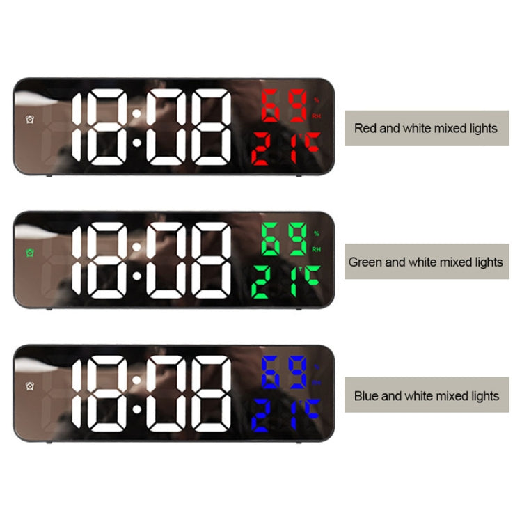 671 Mirror Screen Digital LED Alarm Clock USB Plug-in/Battery Dual-use With Temperature/Humidity Display, 671 (Black Shell White Blue), 671 (Black Shell White Green), 671 (Black Shell White Red)
