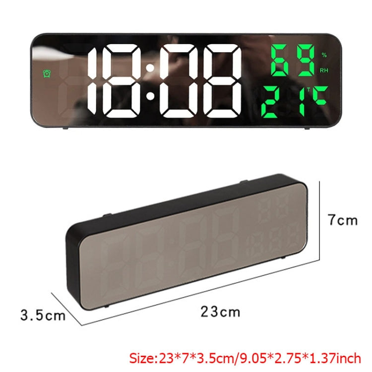 671 Mirror Screen Digital LED Alarm Clock USB Plug-in/Battery Dual-use With Temperature/Humidity Display, 671 (Black Shell White Blue), 671 (Black Shell White Green), 671 (Black Shell White Red)