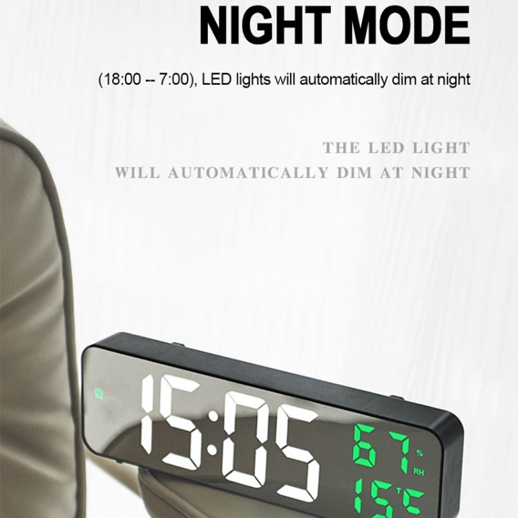 671 Mirror Screen Digital LED Alarm Clock USB Plug-in/Battery Dual-use With Temperature/Humidity Display, 671 (Black Shell White Blue), 671 (Black Shell White Green), 671 (Black Shell White Red)