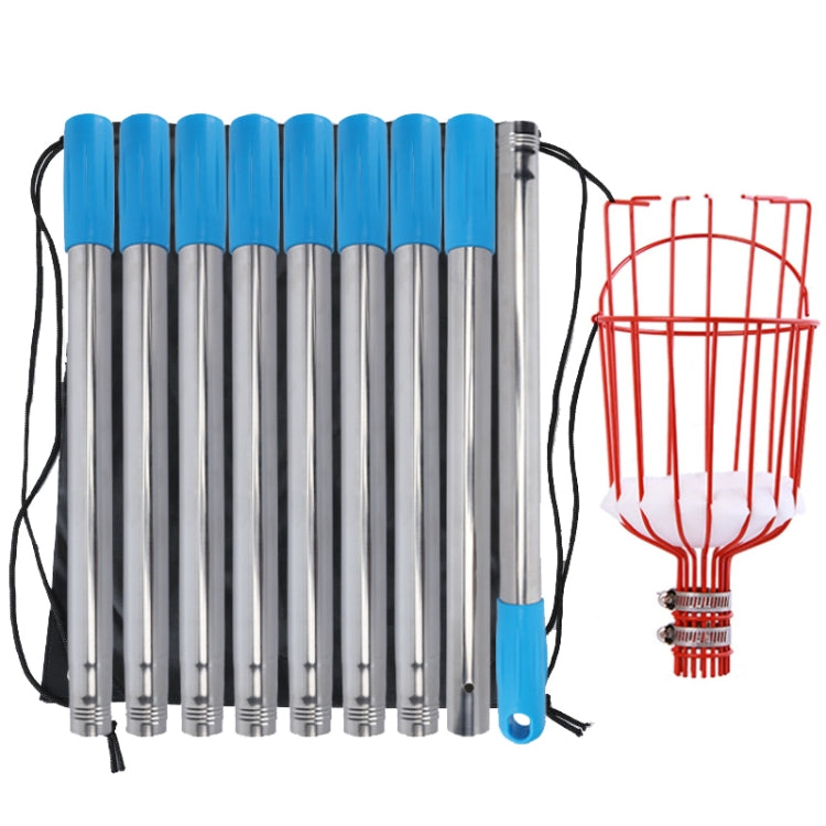 Stainless Steel Aerial Fruit Picker Fruit Picking Tools, With Rod 4 Sections 1.6m, With Rod 6 Sections 2.4m, With Rod 9 Sections 3.6m, With Rod 10 Sections 4m