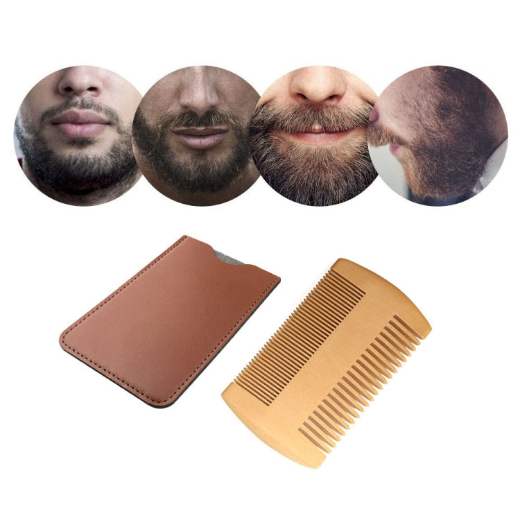 TW-BC90 Beard Wooden Comb Beard Shape Double-Sided Comb With PU Leather Case, Wooden Wooden