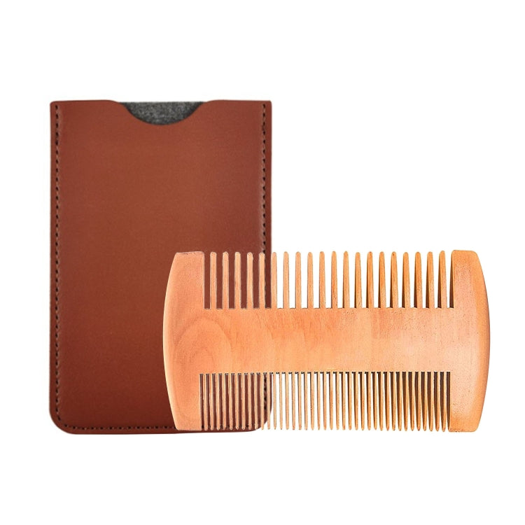 TW-BC90 Beard Wooden Comb Beard Shape Double-Sided Comb With PU Leather Case, Wooden