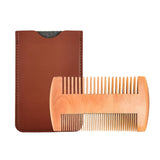 TW-BC90 Beard Wooden Comb Beard Shape Double-Sided Comb With PU Leather Case, Wooden