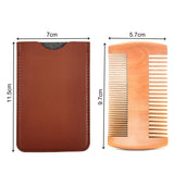 TW-BC90 Beard Wooden Comb Beard Shape Double-Sided Comb With PU Leather Case, Wooden