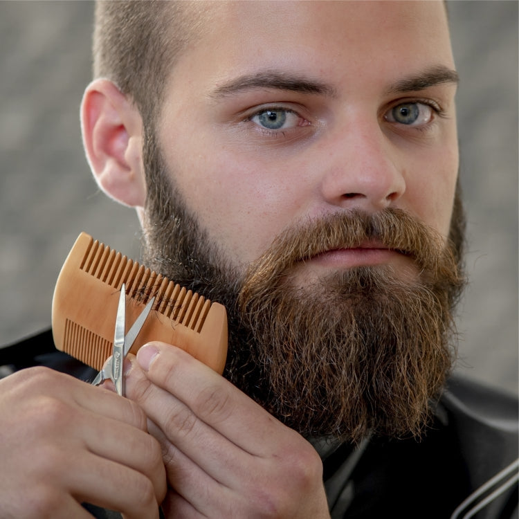 TW-BC90 Beard Wooden Comb Beard Shape Double-Sided Comb With PU Leather Case, Wooden