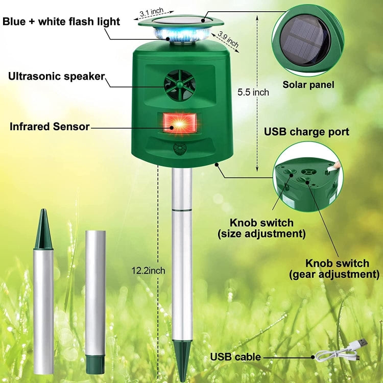 SK698 Solar Powered Animal Repeller 360 Degree Strobe Light Bird Repeller Ultrasonic Rat Repeller, Ultrasonic Rat Repeller