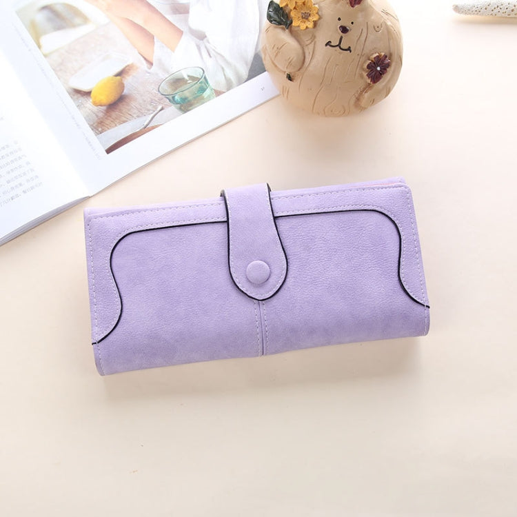 Women Long Wallet Vintage Frosted Splicing Leather Wallet Purple