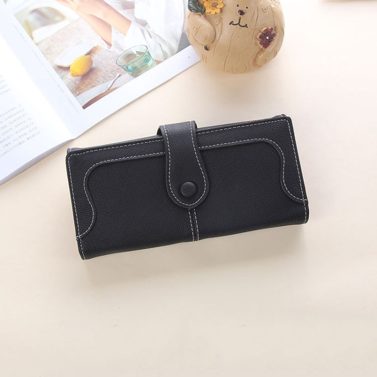 Women Long Wallet Vintage Frosted Splicing Leather Wallet Black