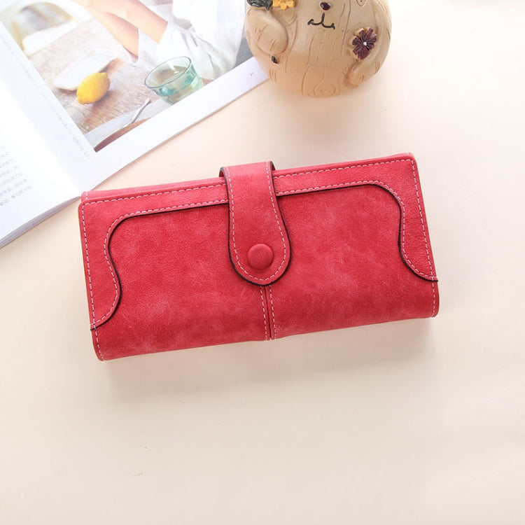 Women Long Wallet Vintage Frosted Splicing Leather Wallet Jujube Red