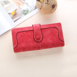 Women Long Wallet Vintage Frosted Splicing Leather Wallet Jujube Red