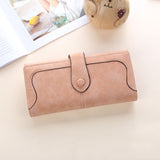 Women Long Wallet Vintage Frosted Splicing Leather Wallet Apricot