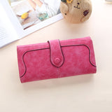 Women Long Wallet Vintage Frosted Splicing Leather Wallet Rose Red