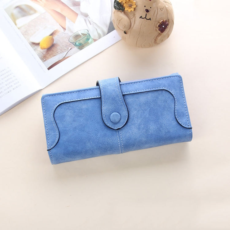 Women Long Wallet Vintage Frosted Splicing Leather Wallet Sky Blue