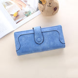 Women Long Wallet Vintage Frosted Splicing Leather Wallet Sky Blue