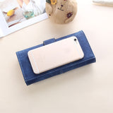 Women Long Wallet Vintage Frosted Splicing Leather Wallet