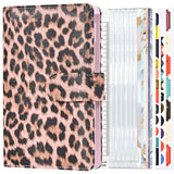 A6 Leopard Print Cash Budget Notebook Loose Leaf Financial Management Notepad, Light Brown, Deep Brown, Beige Brown, Blue, Pink, Cow Pattern Black White