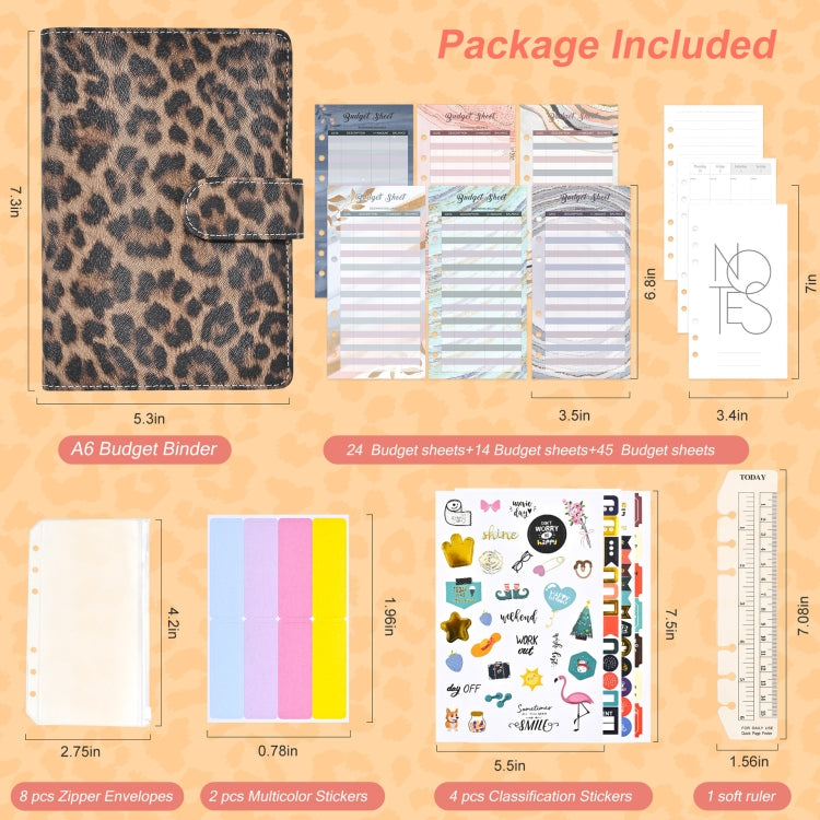 A6 Leopard Print Cash Budget Notebook Loose Leaf Financial Management Notepad, Light Brown, Deep Brown, Beige Brown, Blue, Pink, Cow Pattern Black White