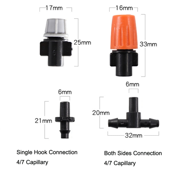 20pcs TF-118 Gardening Irrigation Drip Irrigation System Set Accessories, Spray Head (Orange), Single Hook Connection 4/7mm Capillary (Orange), Single Hook Connection 4/7mm Capillary (Gray), Both Sides Connection 4/7mm Capillary (Gray)                 ...