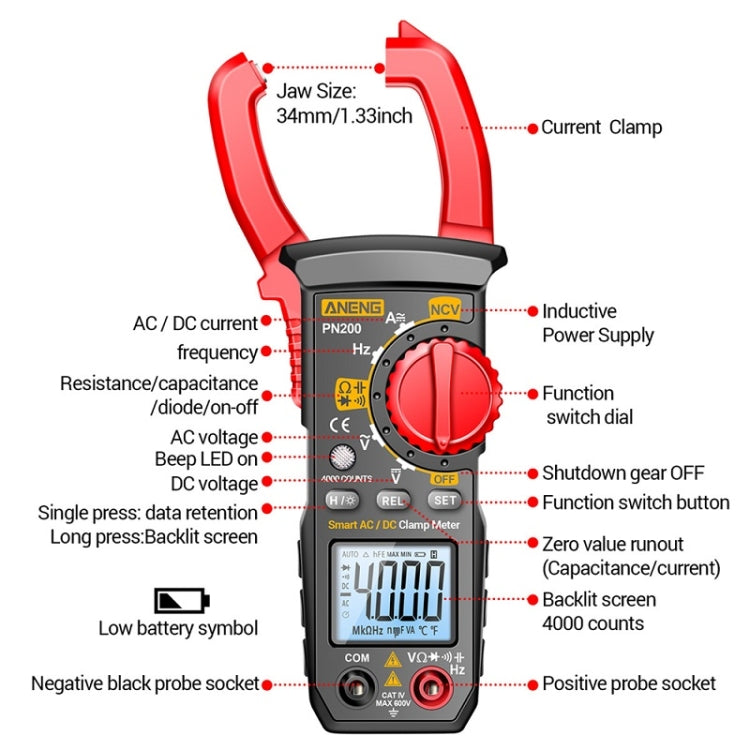 ANENG PN200 AC/DC Measurement High Precision Multifunctional Clamp Meter, PN200