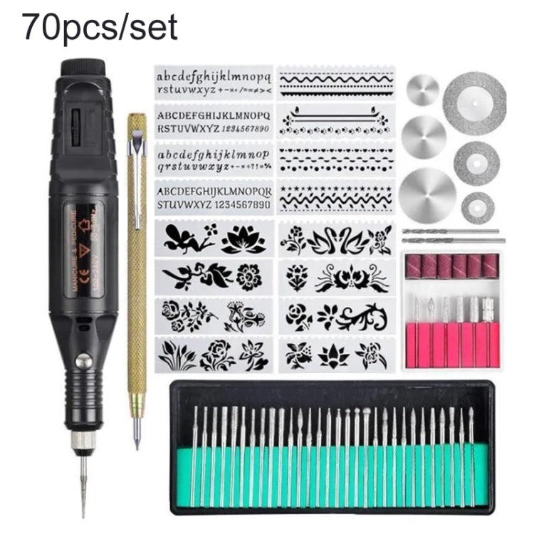 70pcs/set Mini Electric Speed Adjustable Engraving Pen Micro Electric Drill, EU Plug, US Plug