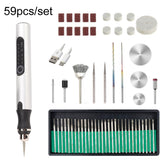 E108 59pcs/set Wireless Portable USB Rechargeable Mini Electric Drill Pen, Silver, Rose Gold