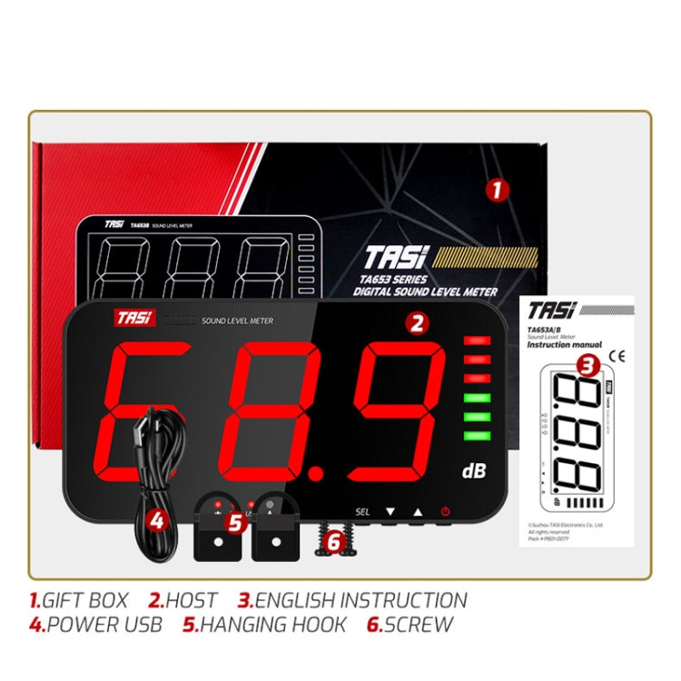 Large Screen Wall-Mounted Noise Meter Decibel Detector, TA653A, TA654A