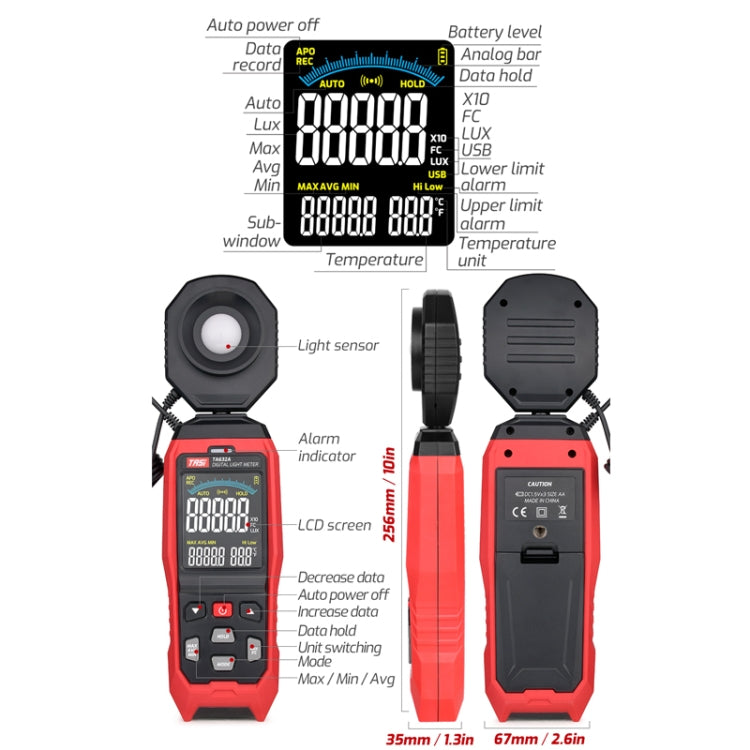 Digital Illuminance Meter Lumen Tester Brightness Meter, TASI TA632A, TASI TA632B USB Computer Connection