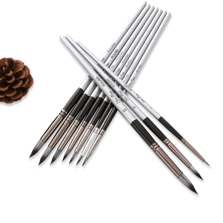 10 In 1 Nylon Hair Watercolor Paint Brush Set Wooden Handle Round Pointed Acrylic Painting Pens, 10 In 1