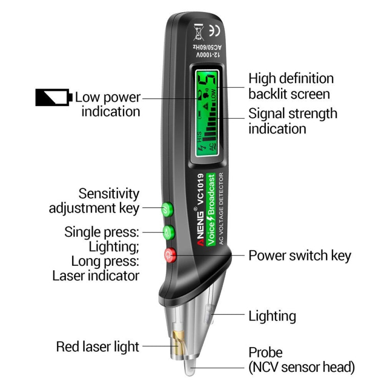 ANENG VC1019 Non-Contact Induction Electric Pen High-Precision Line Detection Breakpoint Voice Test Pen, VC1019 - Zen Craft