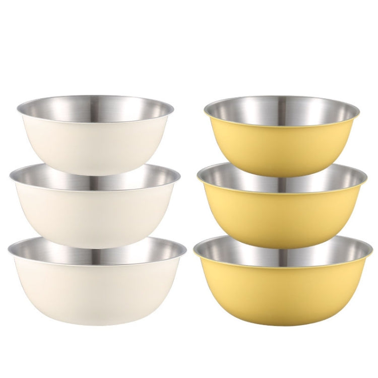 304 Stainless Steel Food Grade Dishes Bowl Kitchen Baking Stirring Bowl Vegetables Sandwood Basin, 19cm (Yellow), 22cm (Yellow), 24cm (Yellow), 19cm (White), 22cm (White), 24cm (White)