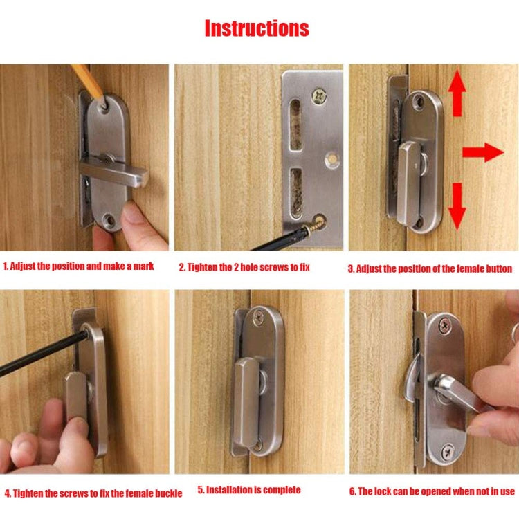 90 Degrees Right Angle Migration Door Hook Lock, 304 Stainless Steel Slot, Zinc Alloy Slot-free, Zinc Alloy Slot-free / Punching