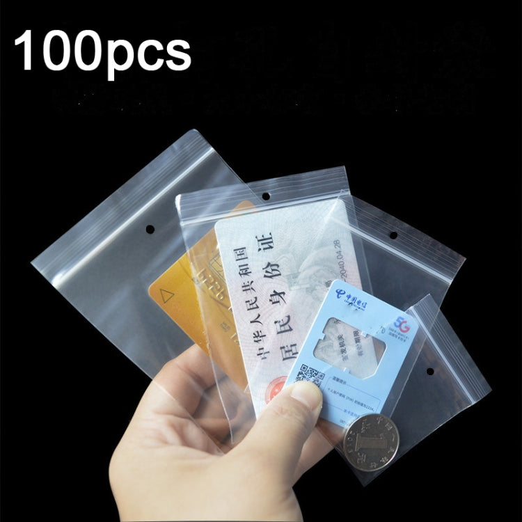 100pcs Perforated Ziplock Bag Thickened Transparent Packaging Bag Plastic Sealed Bag, 4 x 6cm, 5 x 7cm, 6 x 9cm, 7 x 10cm, 8 x 12cm, 10 x 15cm 7 x 10cm Upper Hole