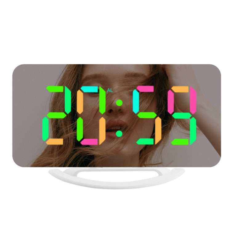 TS-8201 LED Digital Mirror Alarm Clock Big Screen Dual USB Desktop Table Clock, RGB Display White Shell, White Shell White Light, White Shell Red Light, Black Shell White Light, Black Shell Blue Light RGB Display White Shell
