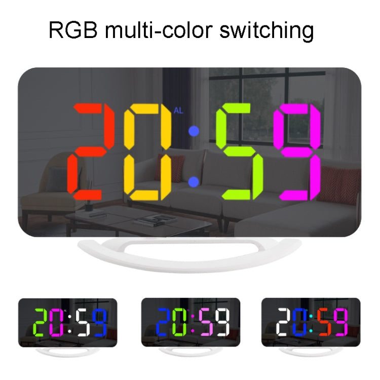 TS-8201 LED Digital Mirror Alarm Clock Big Screen Dual USB Desktop Table Clock, RGB Display White Shell, White Shell White Light, White Shell Red Light, Black Shell White Light, Black Shell Blue Light