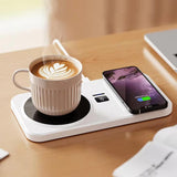 2-in-1 Wireless Charger & Heated Cup Warmer 3 Temp Settings 55/65/75 degrees Celsius, EU Plug White, US Plug White, EU Plug Black, US Plug Black