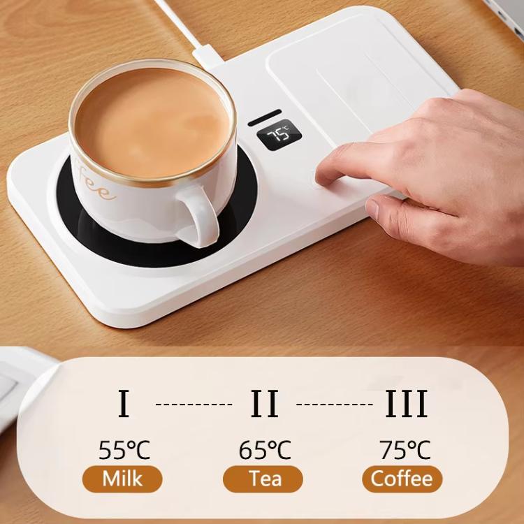2-in-1 Wireless Charger & Heated Cup Warmer 3 Temp Settings 55/65/75 degrees Celsius, EU Plug White, US Plug White, EU Plug Black, US Plug Black