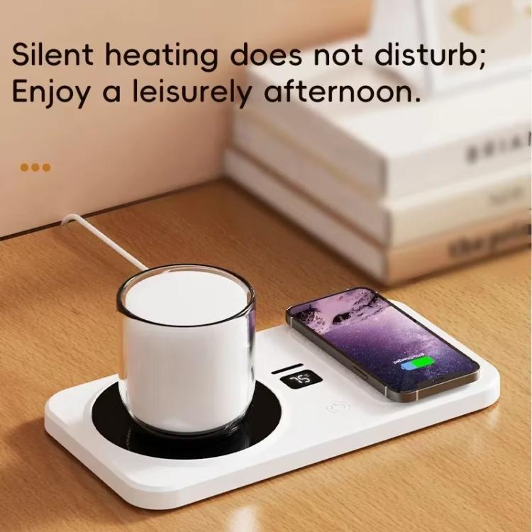 2-in-1 Wireless Charger & Heated Cup Warmer 3 Temp Settings 55/65/75 degrees Celsius, EU Plug White, US Plug White, EU Plug Black, US Plug Black