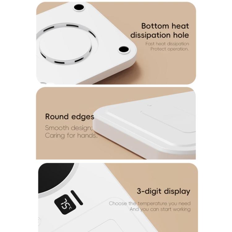 2-in-1 Wireless Charger & Heated Cup Warmer 3 Temp Settings 55/65/75 degrees Celsius, EU Plug White, US Plug White, EU Plug Black, US Plug Black