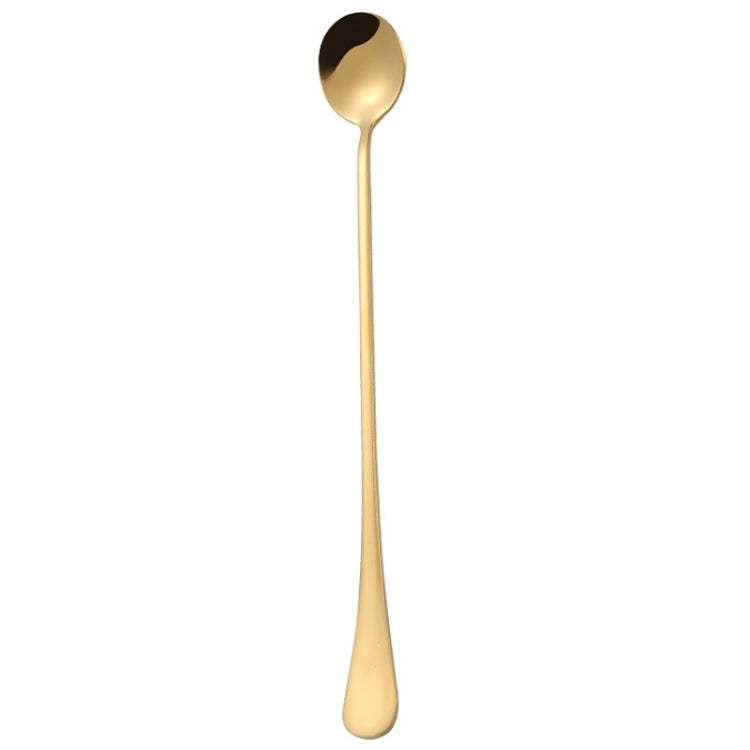 304 Stainless Steel Long Handle Thickened Round Spoon Coffee Ice Drink Mixing Spoon, Stainless Steel Color, Titanium Gold, Rose Gold, Titanium Black