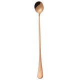 304 Stainless Steel Long Handle Thickened Round Spoon Coffee Ice Drink Mixing Spoon, Stainless Steel Color, Titanium Gold, Rose Gold, Titanium Black