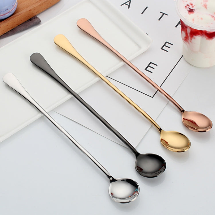 304 Stainless Steel Long Handle Thickened Round Spoon Coffee Ice Drink Mixing Spoon, Stainless Steel Color, Titanium Gold, Rose Gold, Titanium Black