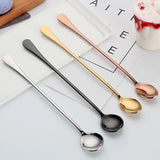 304 Stainless Steel Long Handle Thickened Round Spoon Coffee Ice Drink Mixing Spoon, Stainless Steel Color, Titanium Gold, Rose Gold, Titanium Black