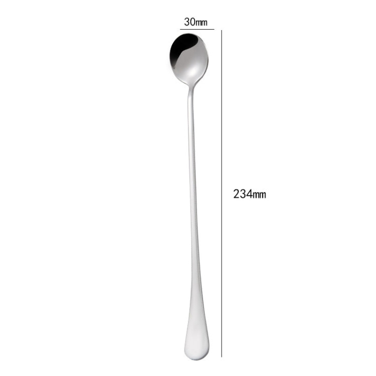 304 Stainless Steel Long Handle Thickened Round Spoon Coffee Ice Drink Mixing Spoon, Stainless Steel Color, Titanium Gold, Rose Gold, Titanium Black