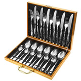 24pcs/set Boxed Stainless Steel Cutlery Knife, Fork and Spoon Cutlery Set, Silver, Gold, Rose Gold, Colorful, Black, Blue, Purple